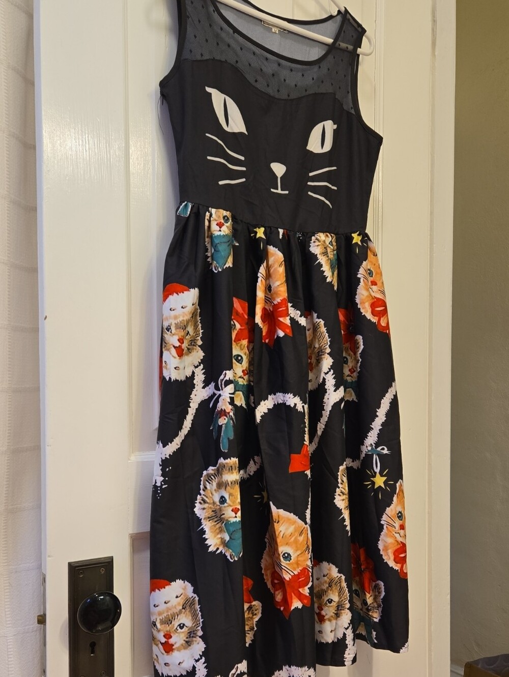 Womens Black Cat Face Holiday Dress